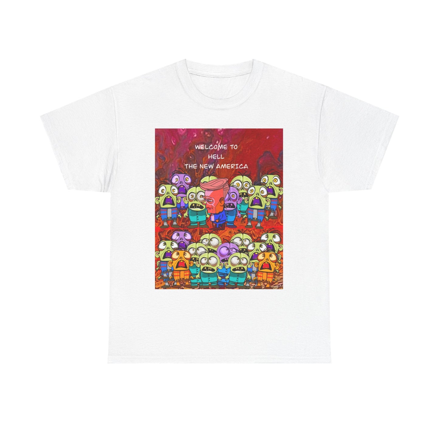 Unisex Heavy Cotton Tee - "Welcome to Hell, The New America" Funny Graphic Shirt for Art Lovers