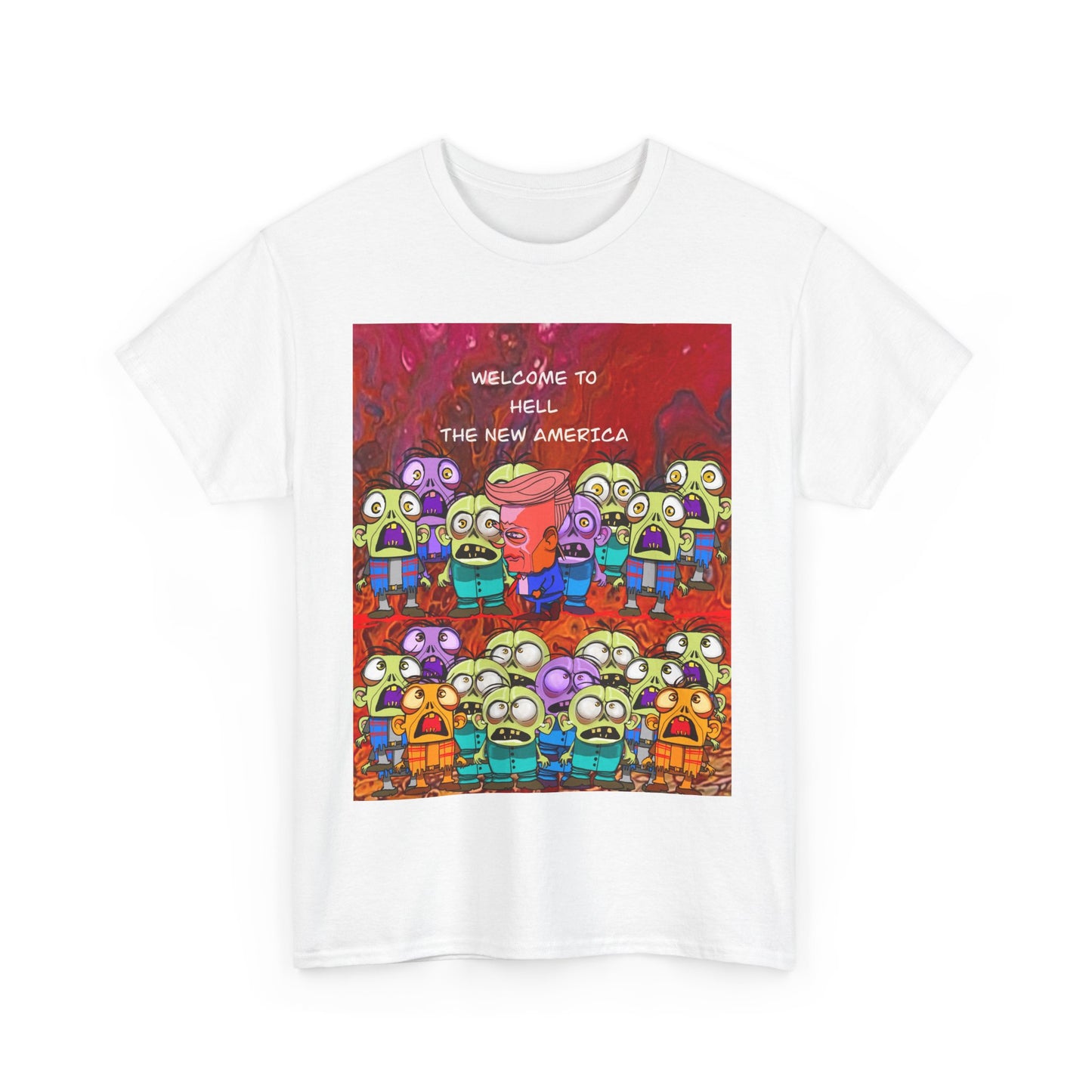 Unisex Heavy Cotton Tee - "Welcome to Hell, The New America" Funny Graphic Shirt for Art Lovers