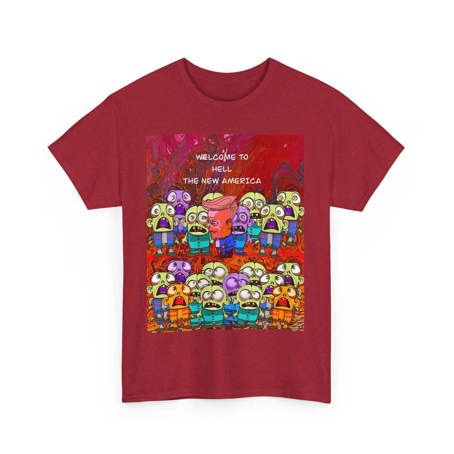Unisex Heavy Cotton Tee - "Welcome to Hell, The New America" Funny Graphic Shirt for Art Lovers